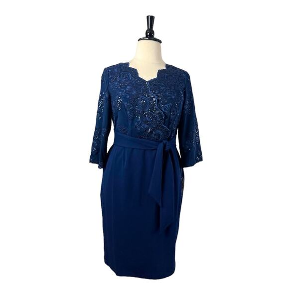 Alex Evenings New Cocktail Dress Sequin V-neck 3/4 Sleeves Women’s Plus Size 14W - Picture 3 of 16